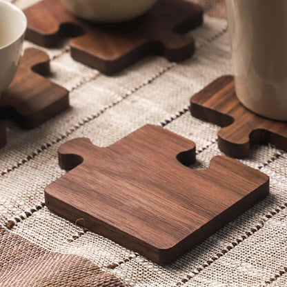 4PC Walnut Wood Coaster Puzzle