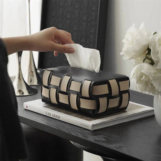 Jacky Leather Woven Tissue Box